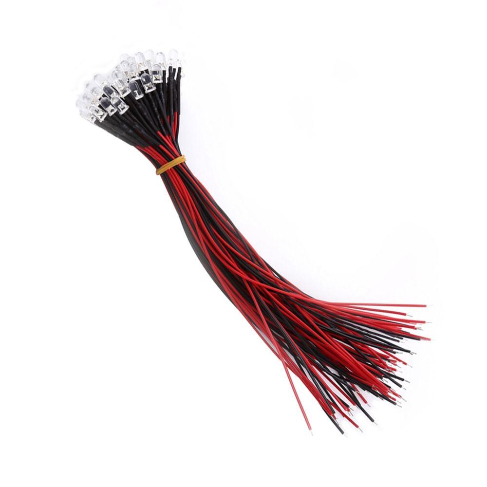 50PCS White Light LED Diodes 5mm Size Pre Wired LED Low Power Light Emitting Diodes  DIY Projects