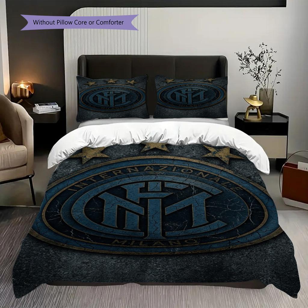 Biancheria da letto con stemma Inter Milan su sfondo blu (1 * copripiumino + 2 * federa, senza nucleo) Copripiumino e federa regalo di Natale compleanno