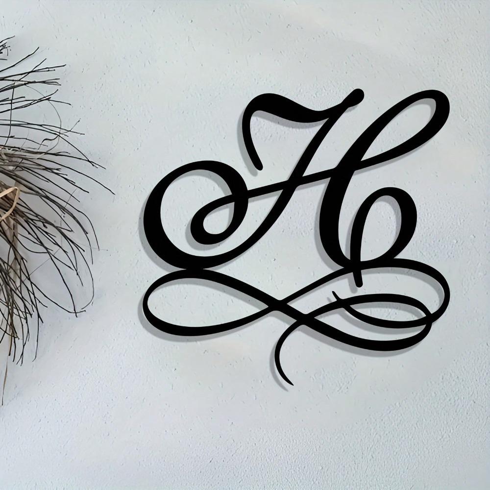 Monogram H Letter Metal Wall Art Cursive Iron Design Outdoor Indoor Decor