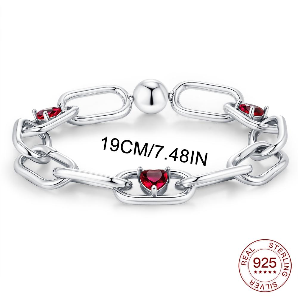 New 925 Sterling Silver Bracelet Red Heart Rainbow Gem Me Bracelet For Woman Lovers Charms Jewelry DIY Making Gifts Holiday Fine