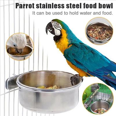 Stainless Steel Bird Feeding Dish Cups Parrot Feeder Parakeet Food Water Bowls With Clamp Holder & Bird Spoon
