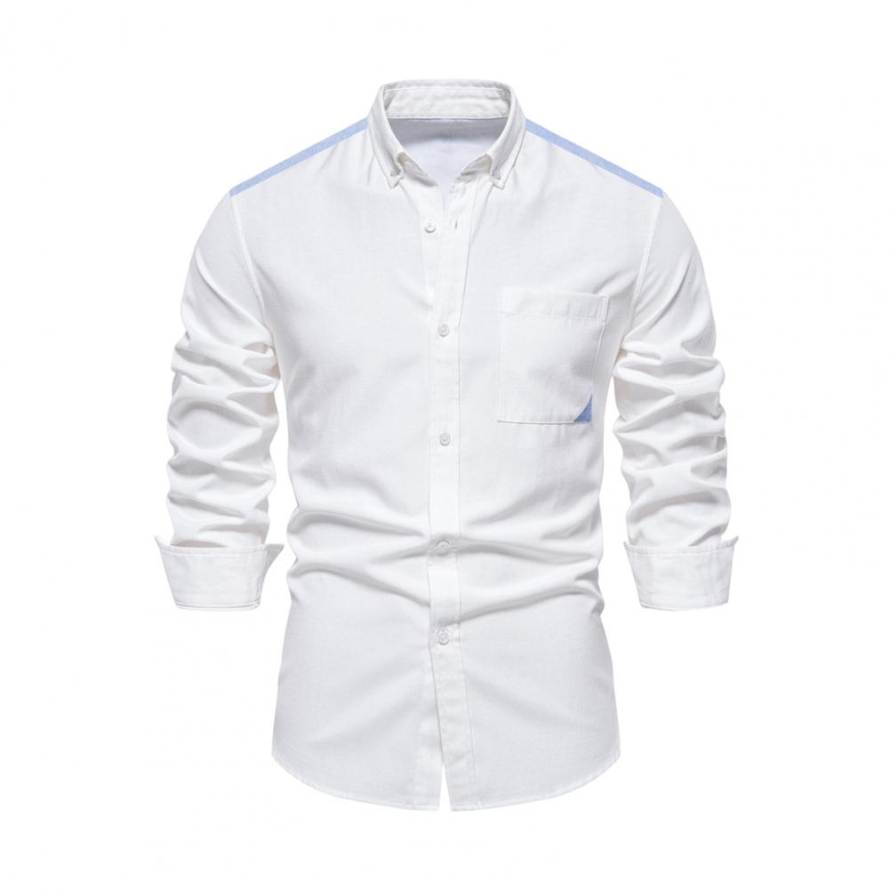 

Мужская официальная рубашка весна-осень с лацканами, длинные рукава, облегающая, однобортная, однотонная, мягкая, дышащая, для поездок на работу, в деловом стиле, офисная L белый