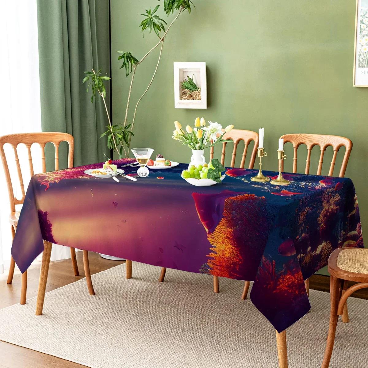 Waterdicht Marine Koraal Kwallen Vis Rechthoekig Polyester Tafelkleed Huisdecoratie Keuken Woonkamer Bruiloft Feest 70x70cm
