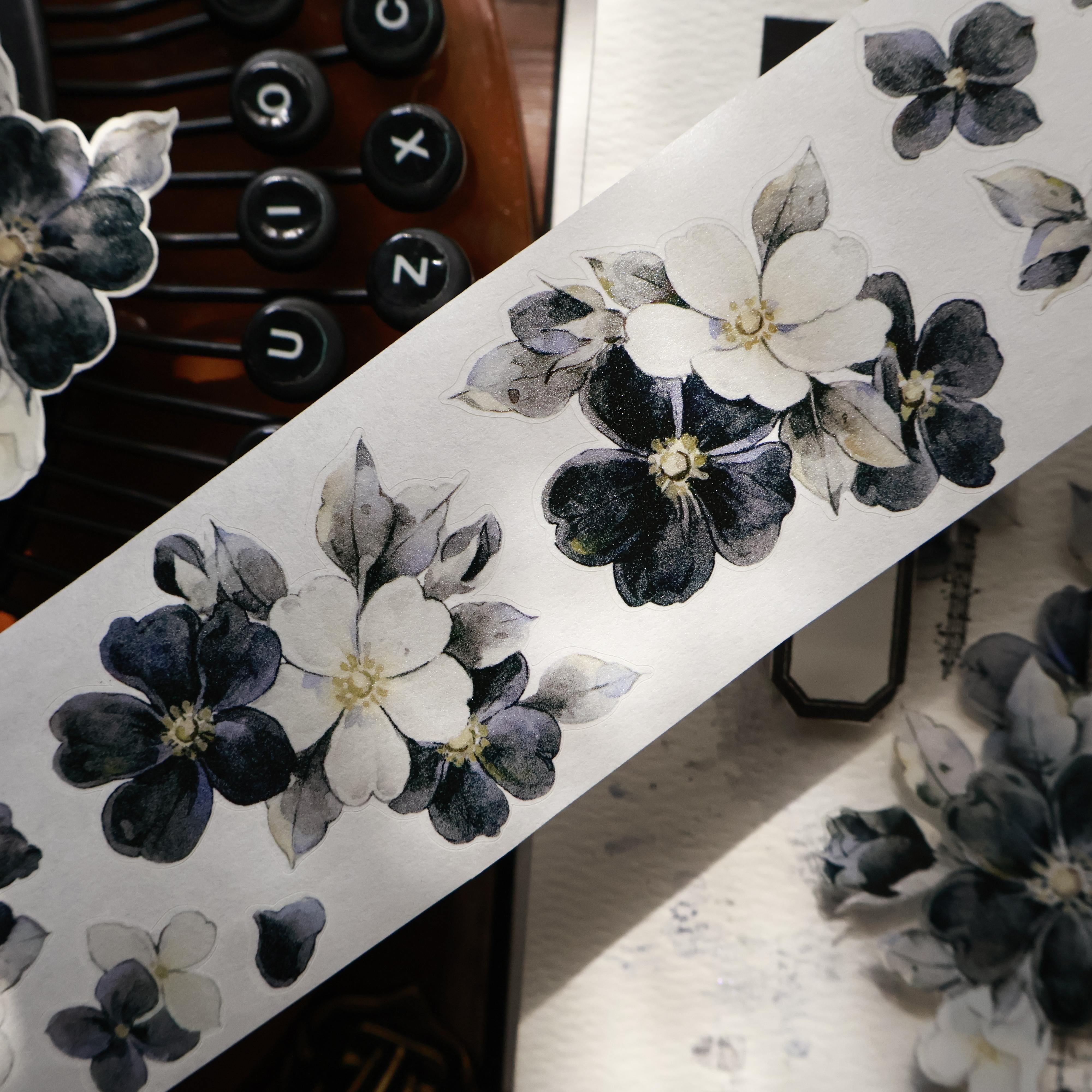 Yier s Original New Product Cutting Mold [black and White Synopsis] Retro Black and White Flower Handbook Sticker Pet Washi Tape