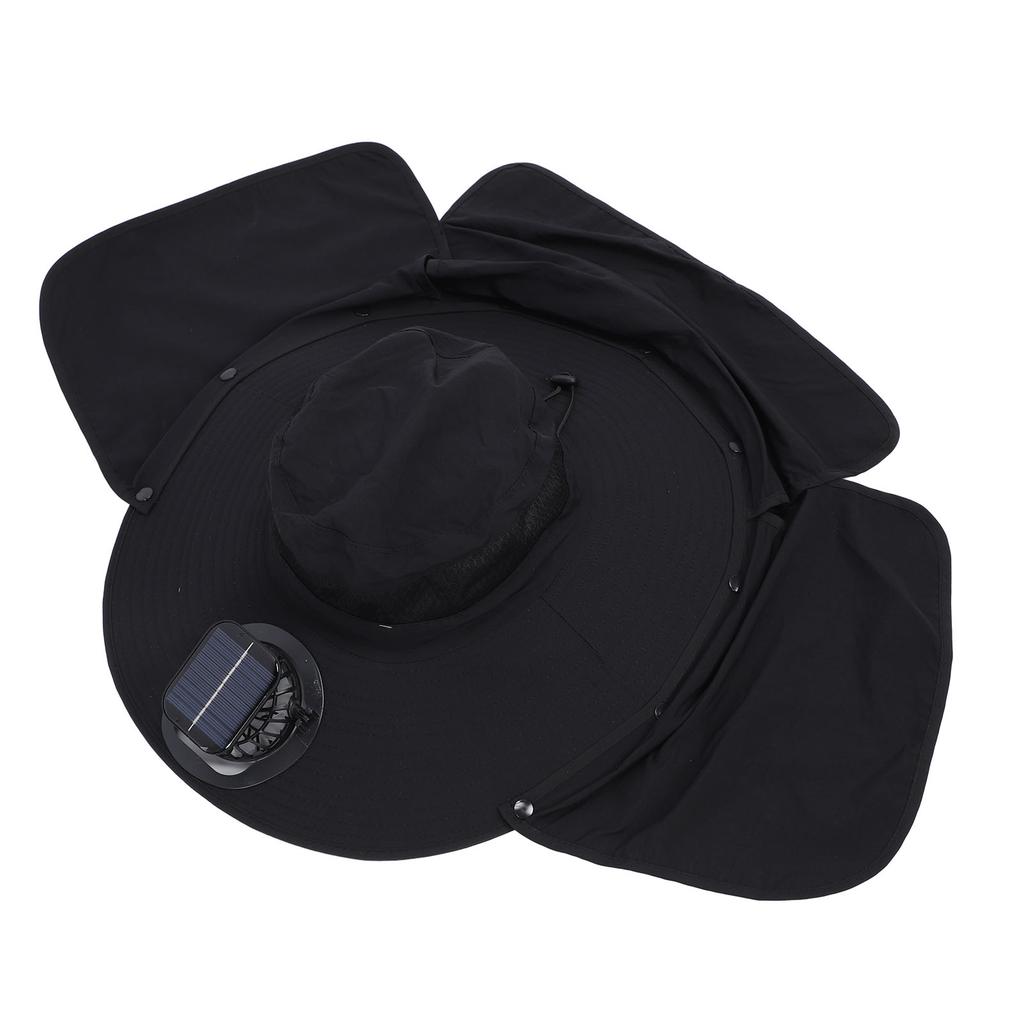 Solar Fan Sun Hat USB Rechargeable   UPF50 Waterproof Wide Brim Fishing Hat with Neck Flap for Beach Garden Outdoor Sports