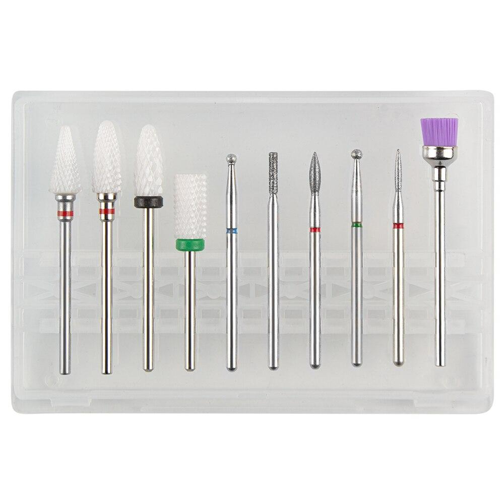 Sada 10ks fréz na manikúru Keramické vrtáky na nehty Čistič kartáč Diamantový mlýnek Příslušenství pro odstranění gelového laku