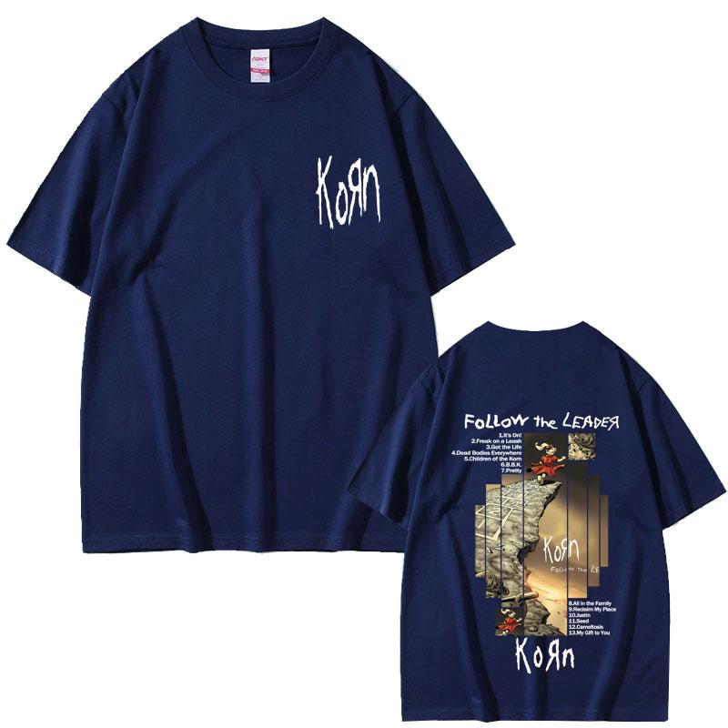 Rock Band Korn Follow The Leader Album Tshirt Summer Men Vintage Alternative Metal Oversized Tshirt Male Soft Cotton Tees
