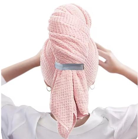 

2026 Large Solid Color Water Absorbent Hair Drying Towel Microfiber Hair Towel Wrap with Elastic Strap Soft Quick Drying Towel