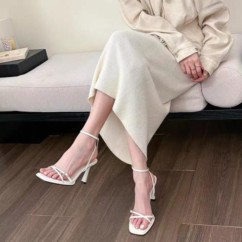 With skirt niche versatile sandals women's summer new one-word strap high heels fashion design shoes
