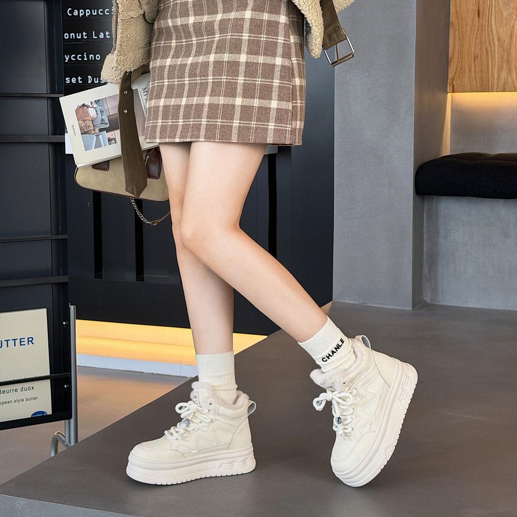 Snow boots winter women's shoes thick-soled high-top cotton casual shoes high-waisted hairy board shoes women's cotton shoes