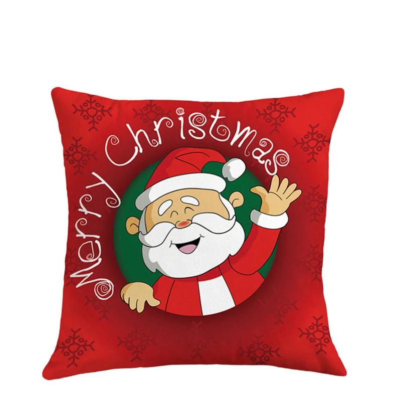 New Year Merry Christmas Santa Claus Print Pattern Cushion Cover for Home Living Room Sofa Decoration Pillow
