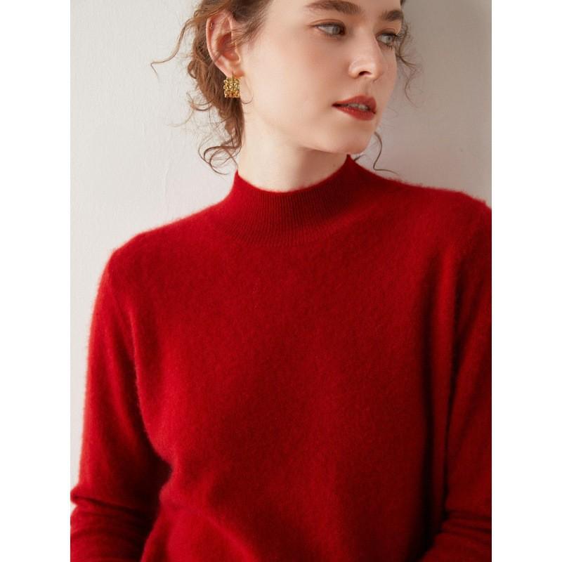 Cashmere Autumn/Winter Half-High Neck Women's Classic Loose Pullover Sweater