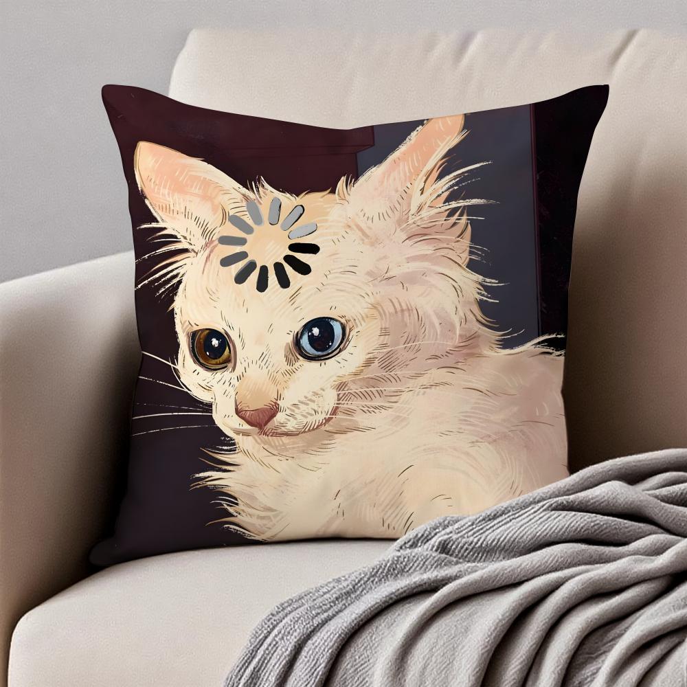 Expressive Hilarious Expressions Cats Oil Paint Cushion Cover Pillowcase Antidustmite Invisible Zipper Short Plush Sofa Cushion