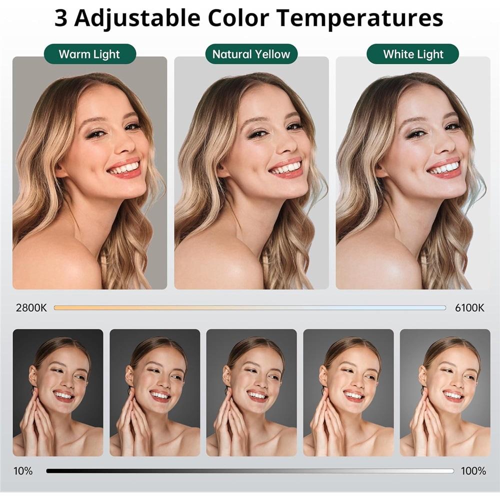 10-inch ring light with tripod, dimmable LED selfie light, comes with phone holder and Bluetooth remote, 3 color temperatures and 10 brightness levels