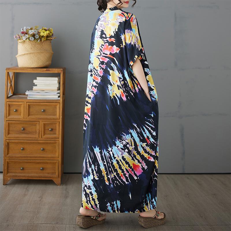 Dimanaf Plus Size New 2025 Summer Printing Dress Women Basic V-Neck Beach Casual Long Fashion Loose Dress