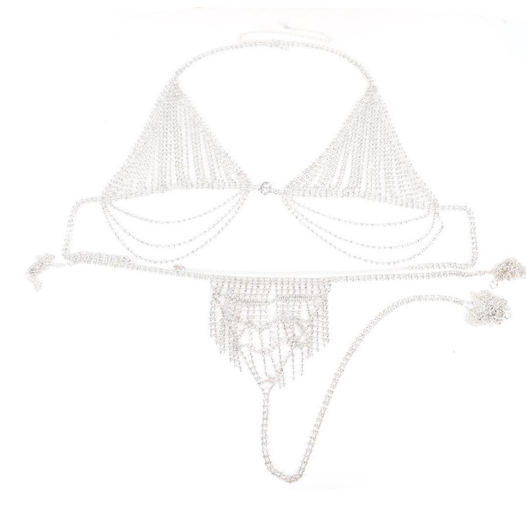 Rhinestone Tassel Bikini Bra Body Chain - Women's Nightclub Fashion