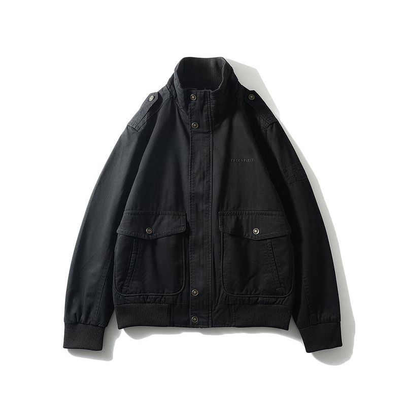 American vintage Casual Pure Cotton Cargo Jacket Men's Spring and Autumn Multi-pockets Stand Collar Foreign Trade Men's Tough Guy Wear
