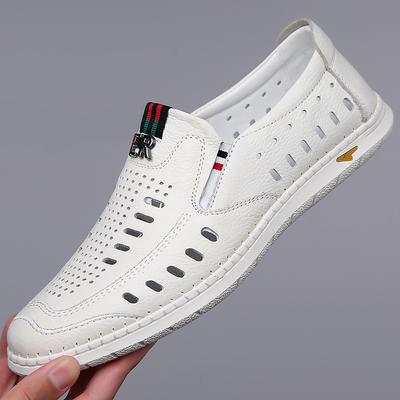 2024 Erkek Ayakkabıları Hakiki Deri Günlük Ayakkabılar Yaz Yeni Oyuklu Slip-on Loafer'lar Moda Deri Sandaletler