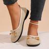 Womens Vintage Suede Bow Round Toe Low Cut Ballet Flats Slip On Casual Shoes with Soft Sole Lightweight Design