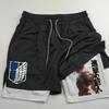 Anime Attack On Giant Print Men's Two-in-One Double-Level Sports Fitness Casual Shorts