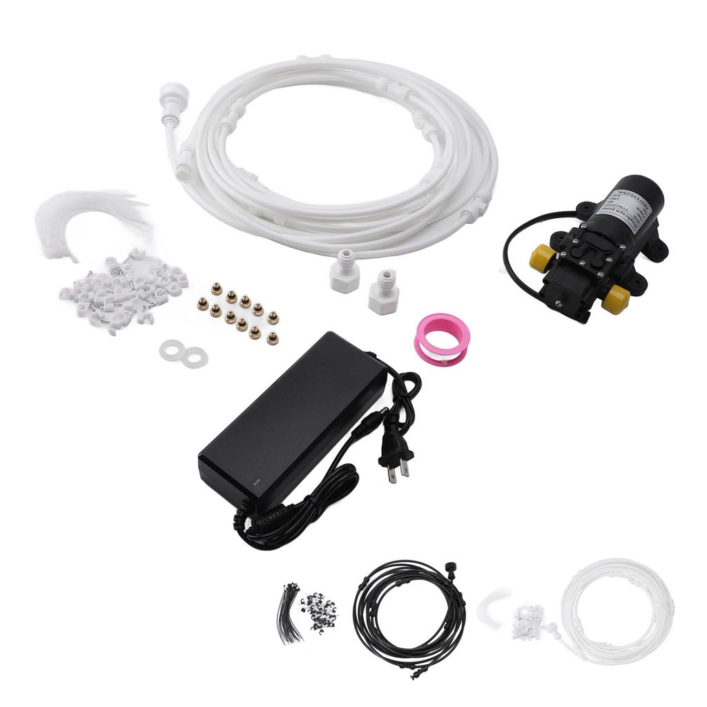 Outdoor Misting System Efficient with 29.5ft Pump Filter Nozzles Power Supply Garden Mist Hose Kit f