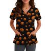 Women's Cute Printed Work Clothes V-neck Double Layer Pockets Basic Short Sleeve Top Pullover