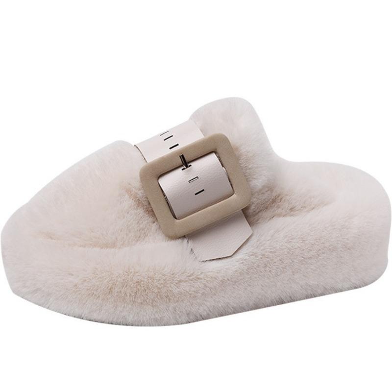 Thick-soled Fluffy Slippers for Women Wearing New Autumn and Winter Muffin Slippers Cotton Shoes