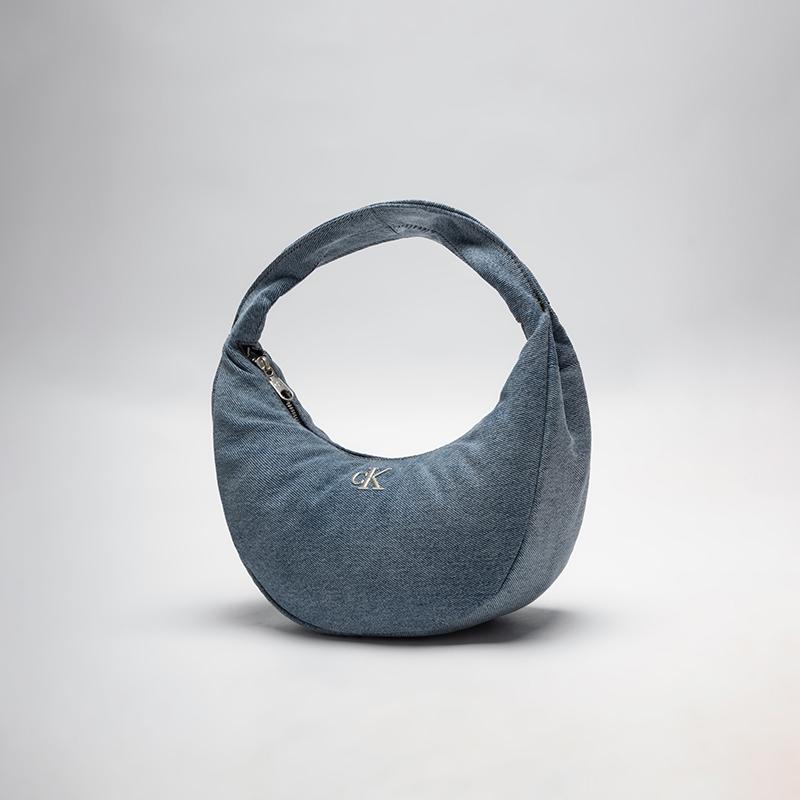 Calvin Klein Elegant Commuter Metal Letter Underarm Bag Dumpling Bag Fabric Shoulder Bag Medium Women Bags Light-Blue-Denim 4F3207G-VGO