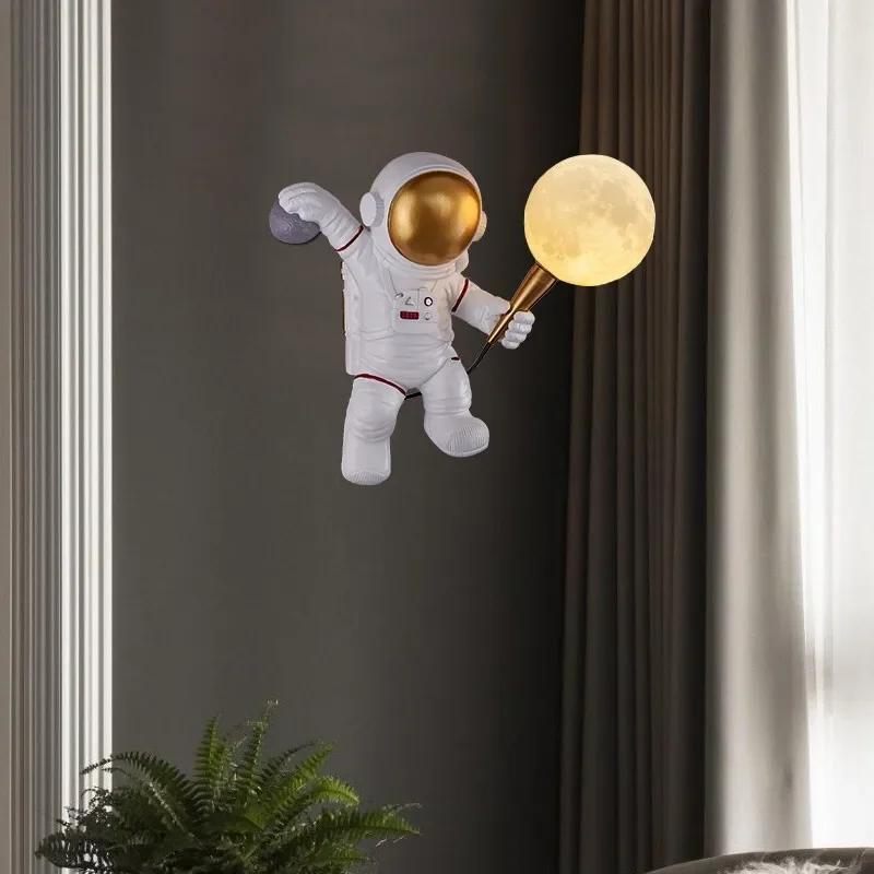 Nordic LED Personality Astronaut Moon Children's Room Wall Lamp Kitchen Dining Room Bedroom Study Balcony Aisle Lamp Decoration