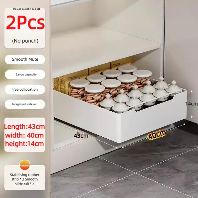 New Kitchen Storage Rack with Slide Rails Pull-out Kitchen Drawer Type Storage Tray Spice Box Storage Shelf Cabinets Organizer