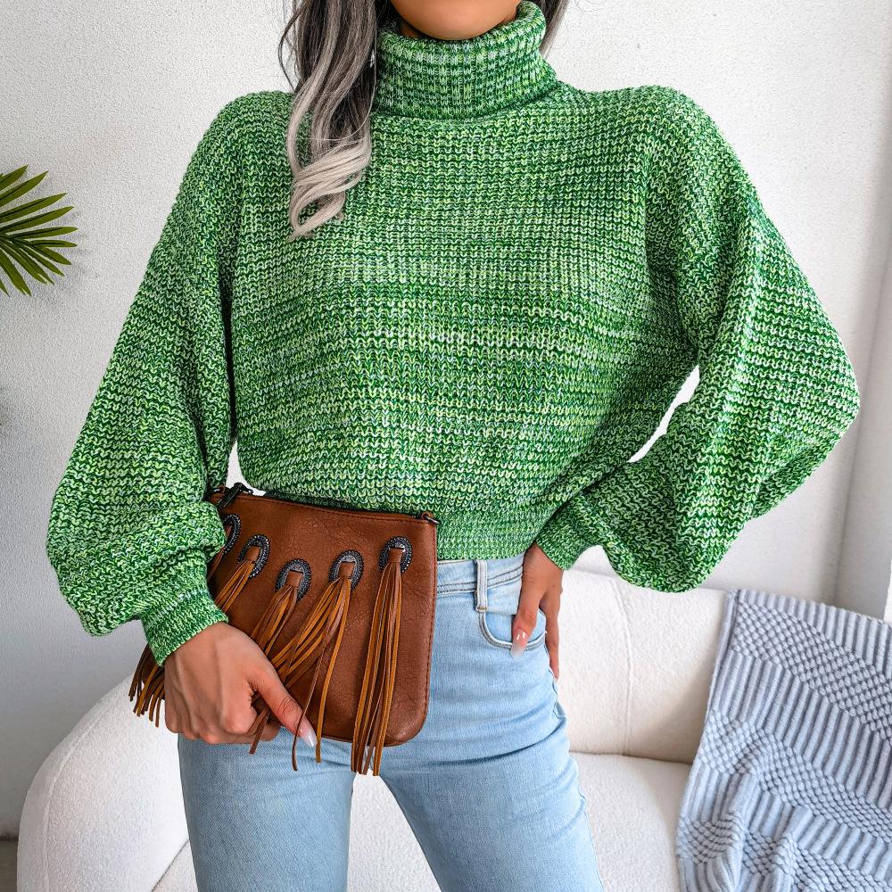 Kvinner Høst Vinter Blandet Farge Lantern Langermet Turtleneck Strikk Løs All Match Genser SL