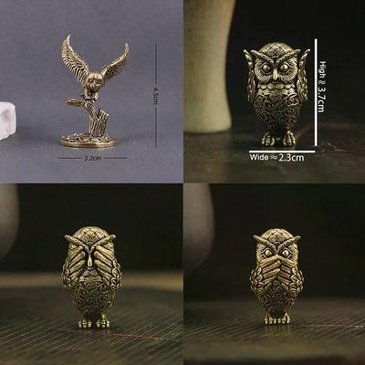 1 Stück Retro Kupfer Tier Tee Haustier Desktop Ornament Antik Massiv Messing Eule Miniaturfiguren Heimdekor Handwerk