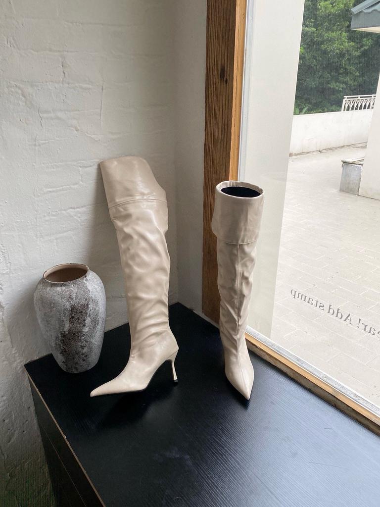 2025 new European and American style pointed and thin piled up over the knee two wear high-heeled boots