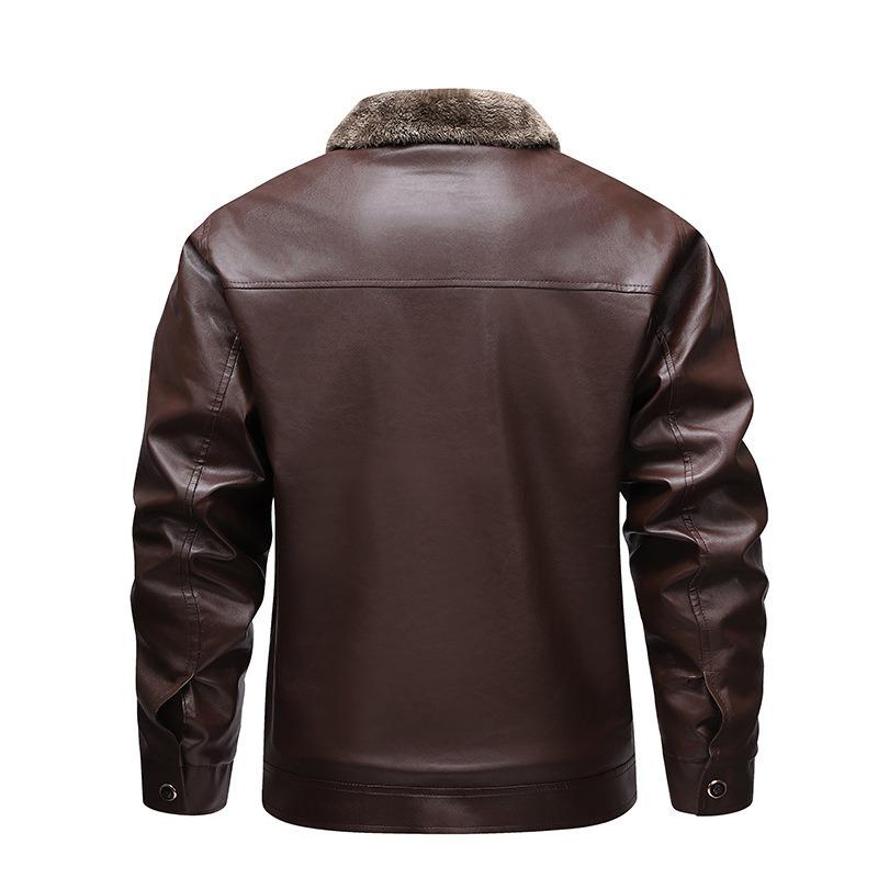 Neuer Mantel, dicke Samtlederjacke, Herbst- und Winter-Herrenlederjacke, leichte Business-Casual-Lederjacke mit eckigem Kragen, modisch und vielseitig