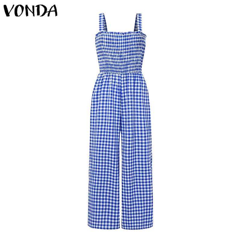 

VONDA Женские летние комбинезоны без рукавов на бретелях в клетку повседневные длинные комбинезоны 5XL