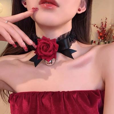 Dark Night Rose Red Rose Necklace Female Thorns Choker Necklace New Year'S Collar Photo Dress Up Accessories
