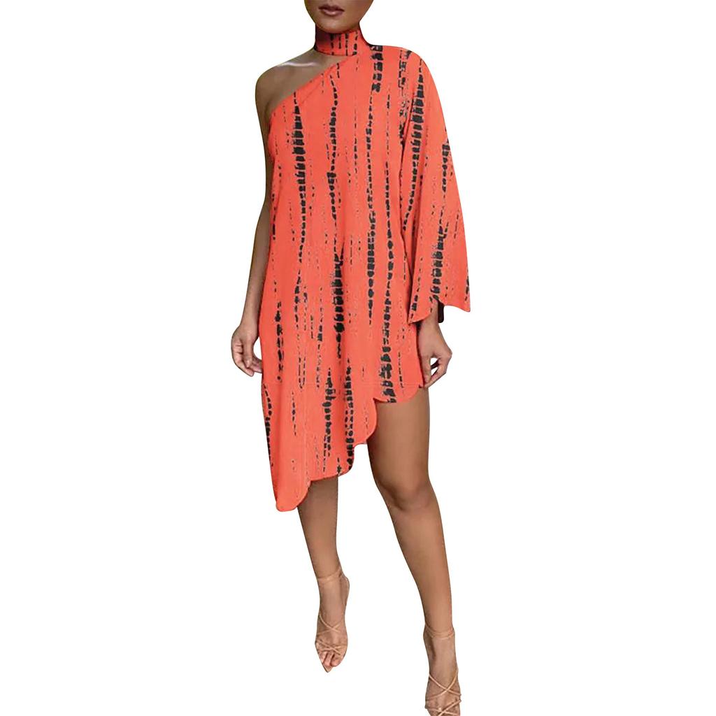 Wish Ladies Slash Shoulder Digital Printing Neck Strap Dress