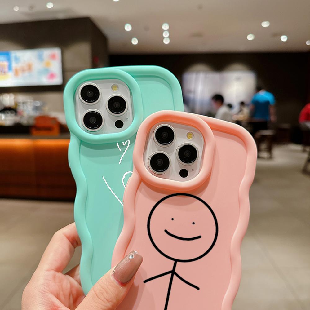 N80 Cartoon Matchman Design Macaron Wavy Edge Phone Cases for iPhone 15 Pro Max Samsung A54 A13 A14 S23 S24 Ultra Redmi Note 13 Pro Shockproof Cover