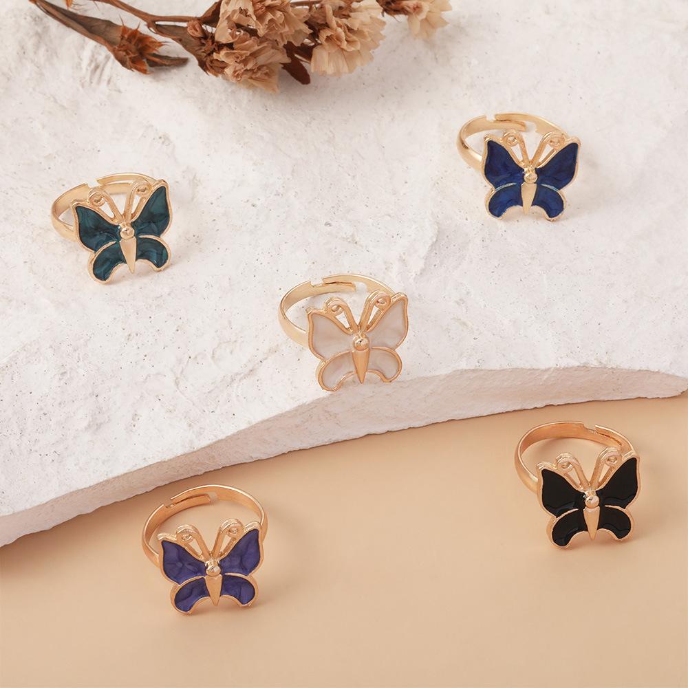 Personalized Ring, Fashionable Multi-Colored Butterfly Oil Drip Opening 5-Piece Set, Ring Jewelry.