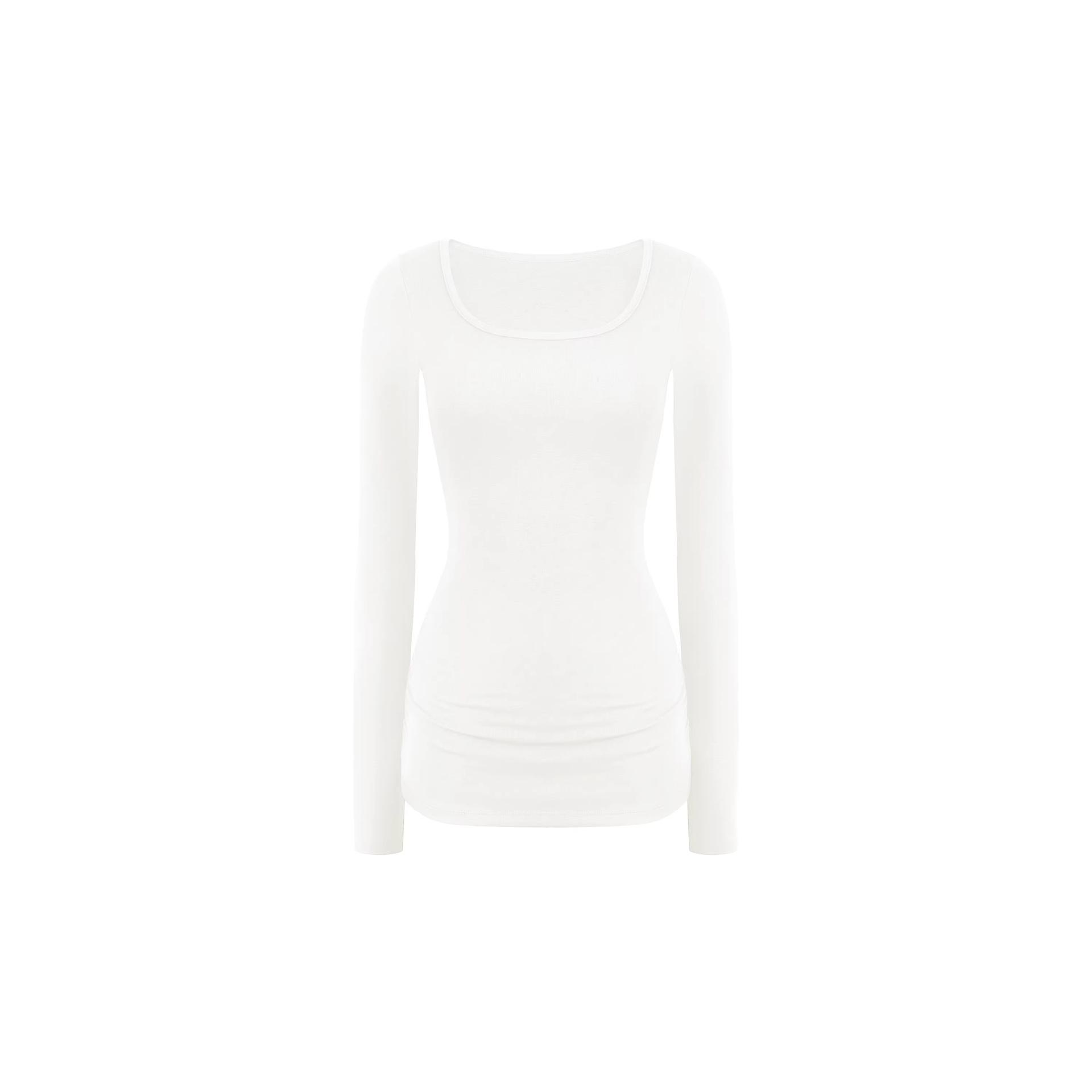 Jim Kennet Women s U-neck Ruched Shoulder Long Sleeve Slim Fit Top - Skin-friendly & Flattering Medium белый