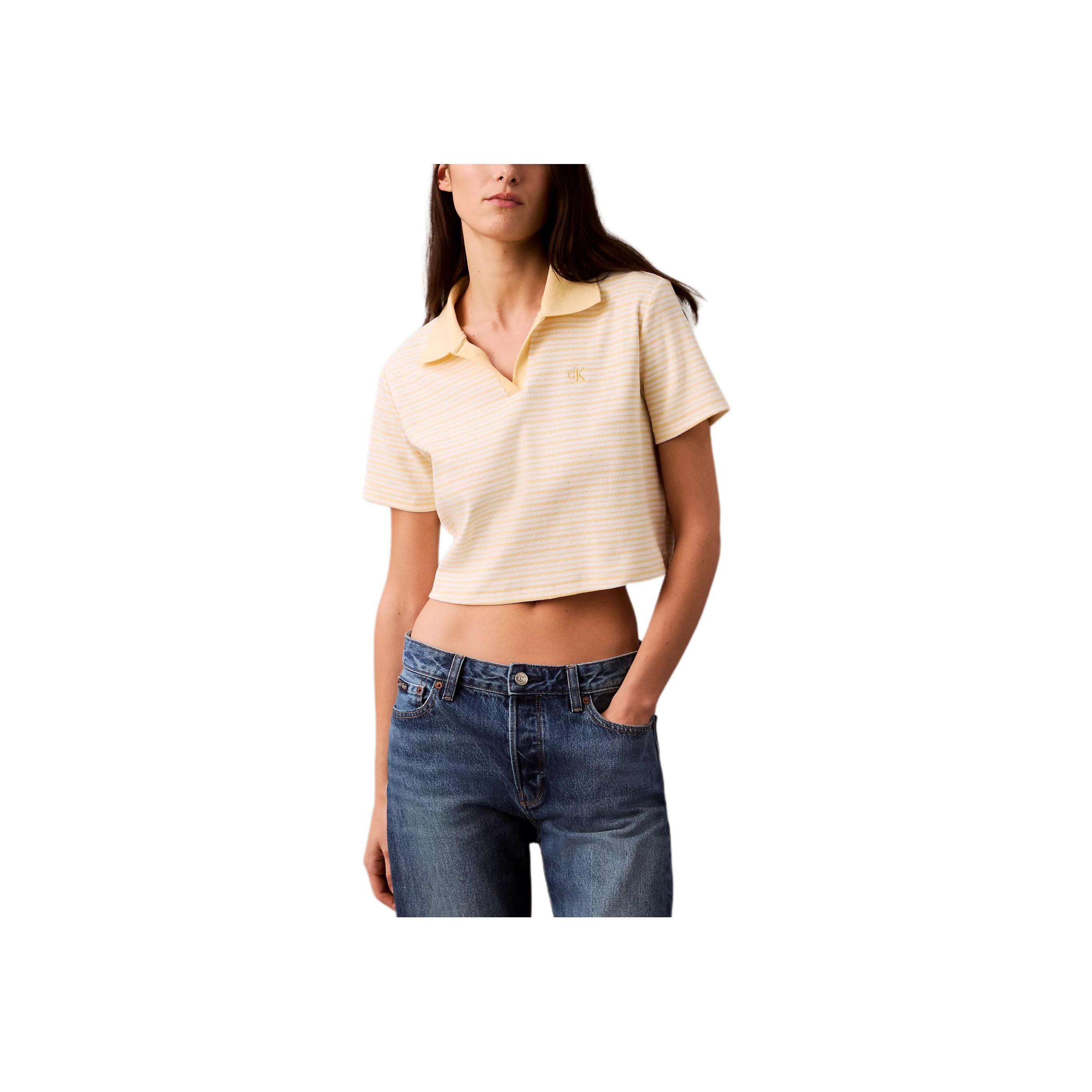 

Calvin Klein Soft Breathable Comfortable Short Sleeve Polo Shirt Women tops Yellow Striped 47AB206-740 S