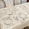 Modern Cotton Linen Tablecloth With Line Sketch Print Minimalist Dining Table Cover For Picnic And Tea Table