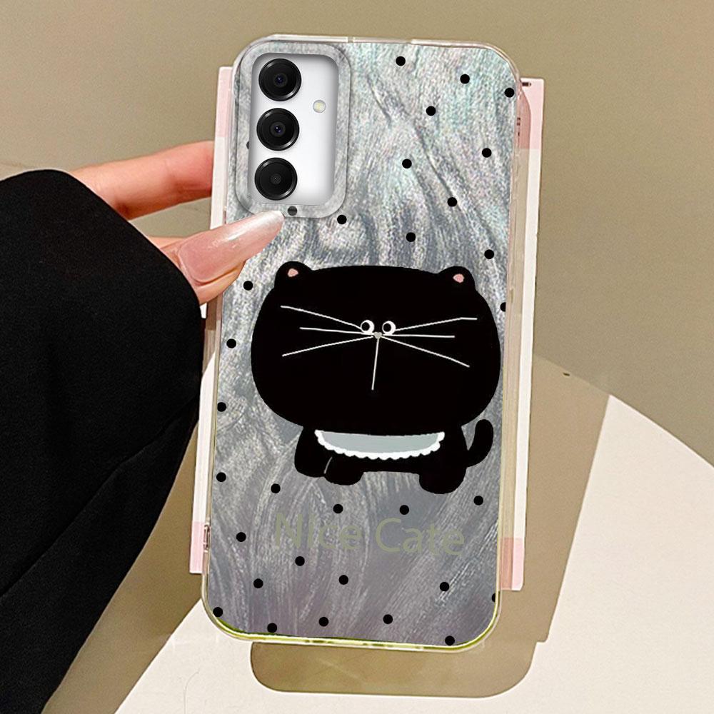 

Чехол для телефона с круглыми точками и большой головой черного кота для Samsung Galaxy A55 A56 A36 A26 A16 A53 A06 A14 A24 A34 A54 A15 A25 A35 Samsung Galaxy A55 5G белый