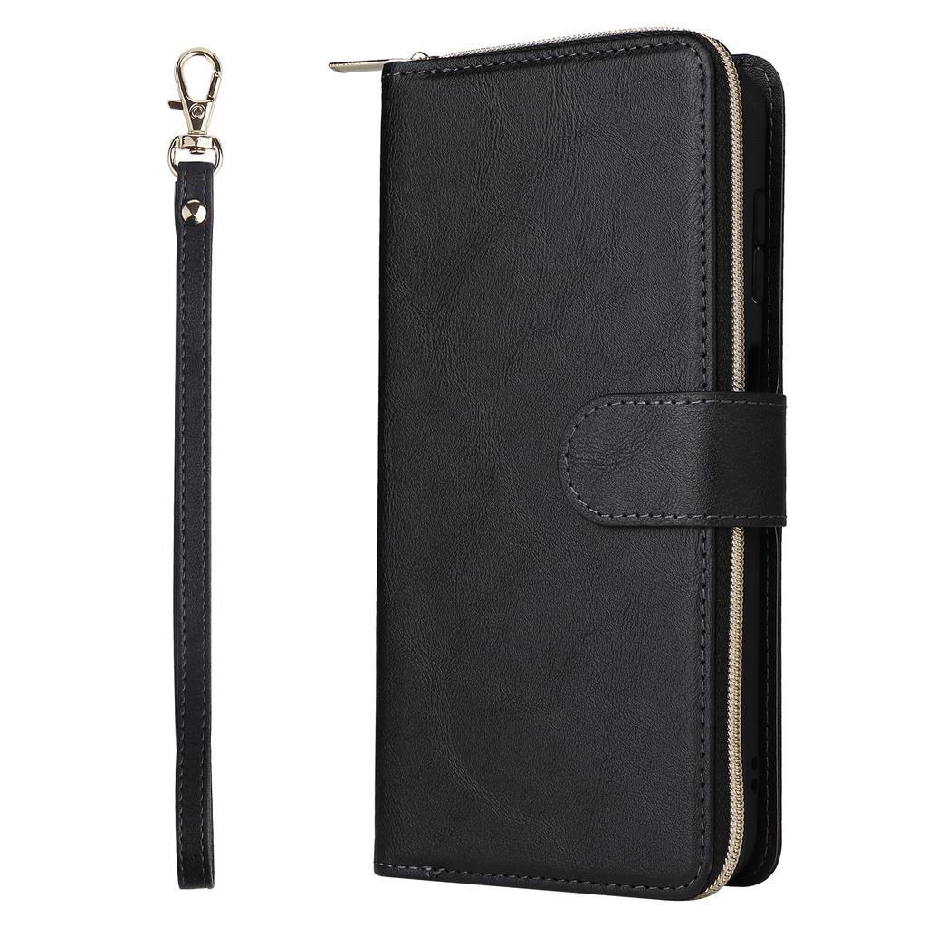 For Samsung Galaxy S25 FE Case Zipper Pocket PU Leather Phone Cover with Hand Strap