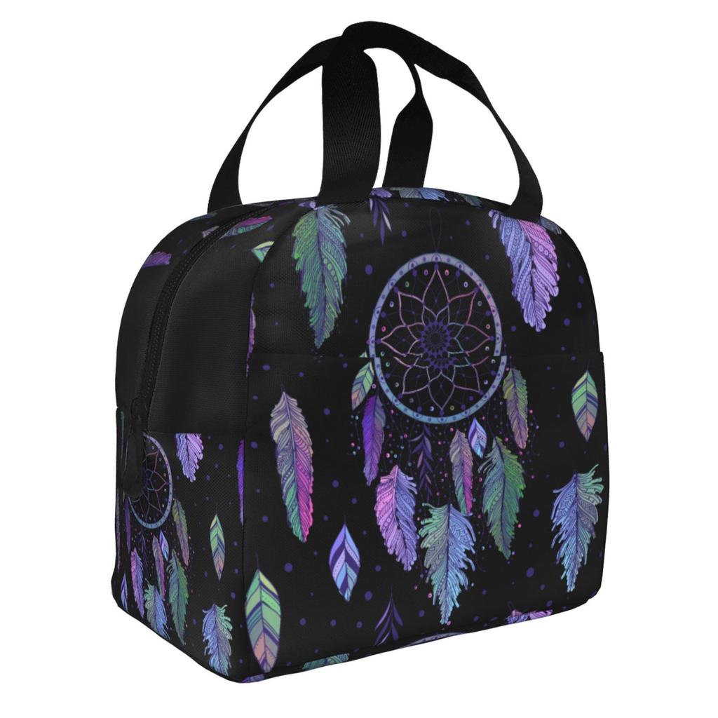Black Dreamcatcher Print Lunch Box Waterproof Thermal Cooler Food Insulated Lunch Bag Kids for Kids Portable Picnic Tote Bags