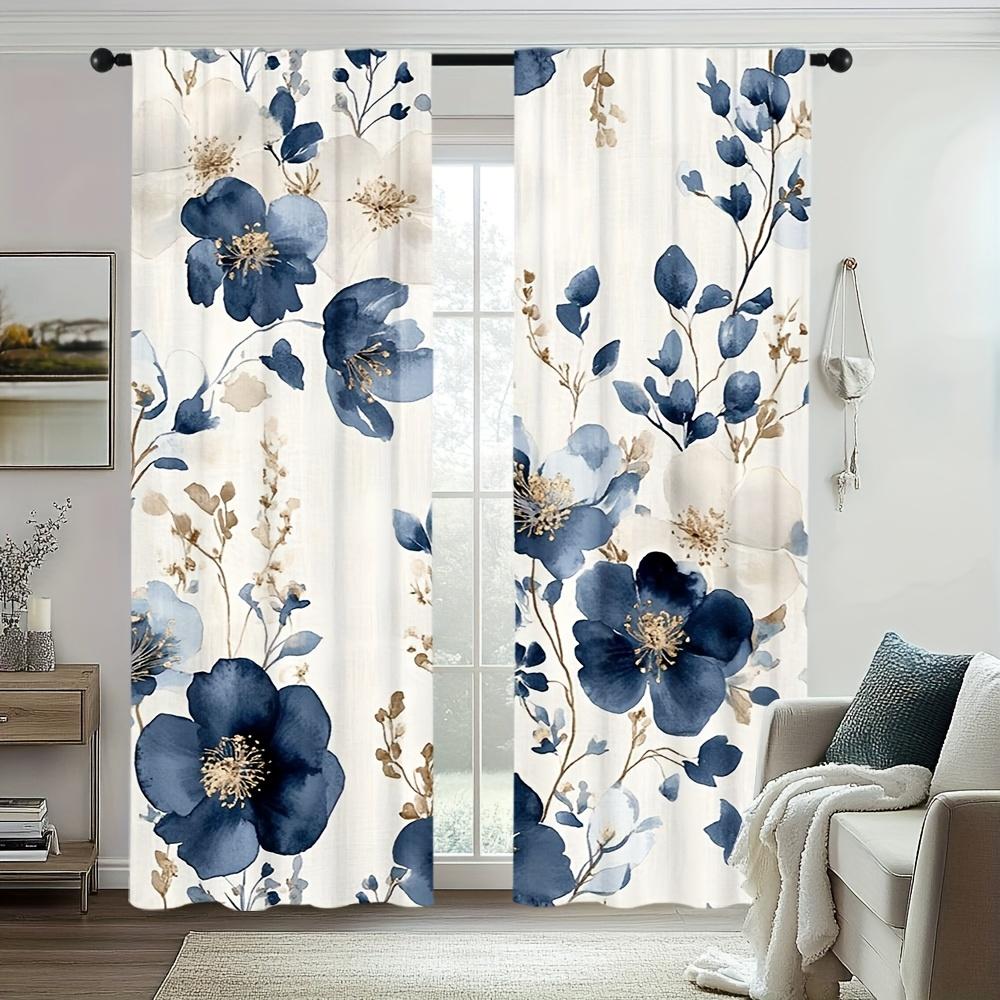 1pc Navy blue and gold floral print pattern curtains   polyester fabric   suitable for bedroom living room decoration