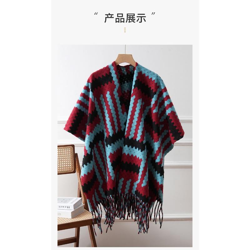 Women Long Ethnic Style Tassel Double Sided Warm Travel Shawl Cape