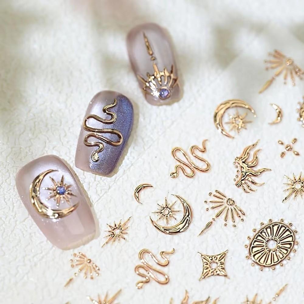 Bronzing Stars Moon Totem Nail Stickers 5D Self-Adhesive Nail Decoation Decals DIY Nail Supplies