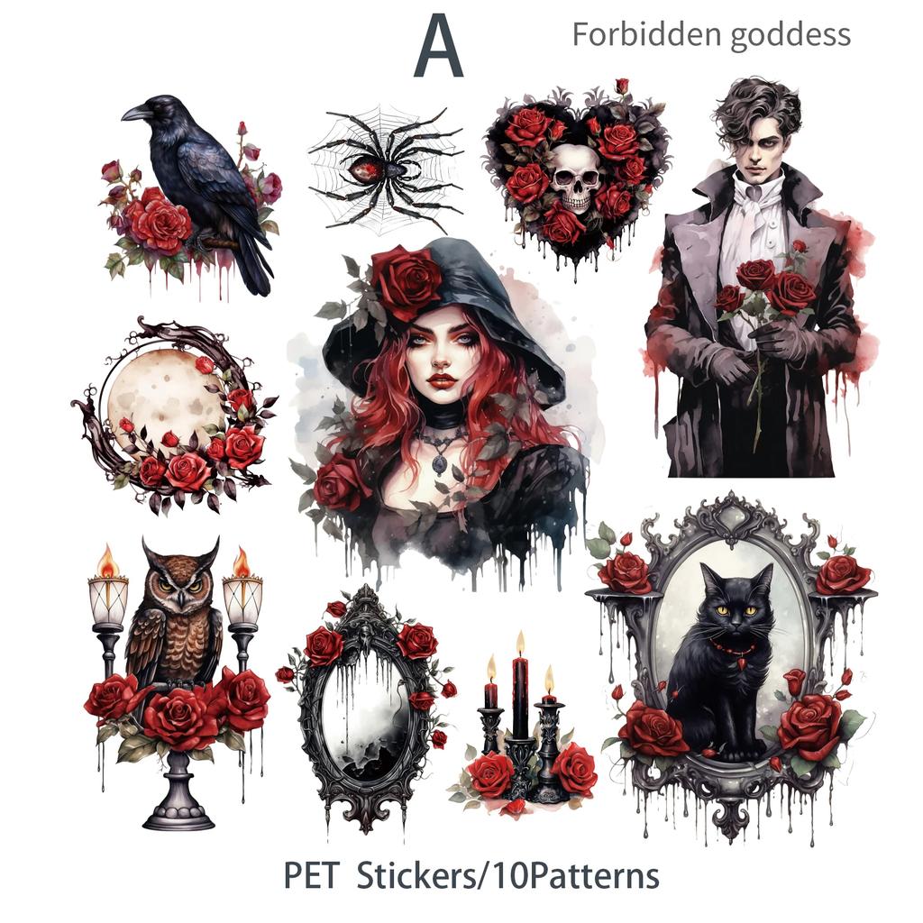 20pcs/pack Dark Witch PET Stickers Collage Vintage Scrapbooking Materials Decor Junk Journal DIY Sticker Stationery