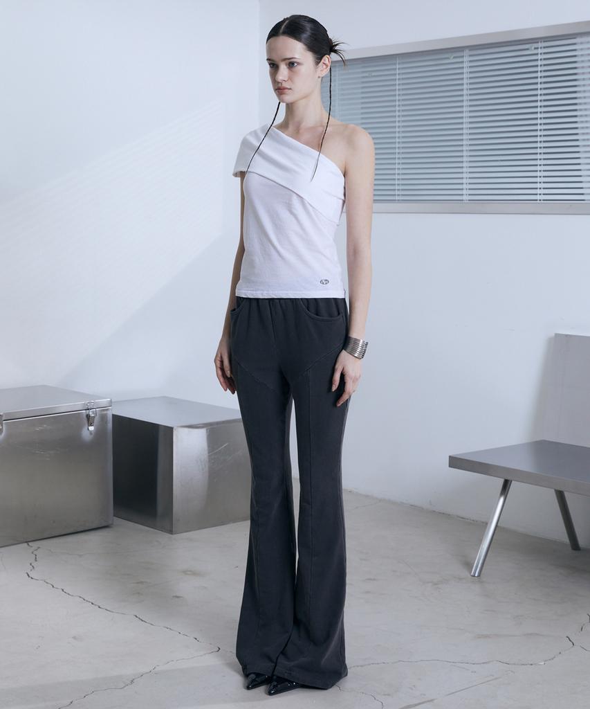 Bunteu Low-Rise String Bootcut Pants (Charcoal)